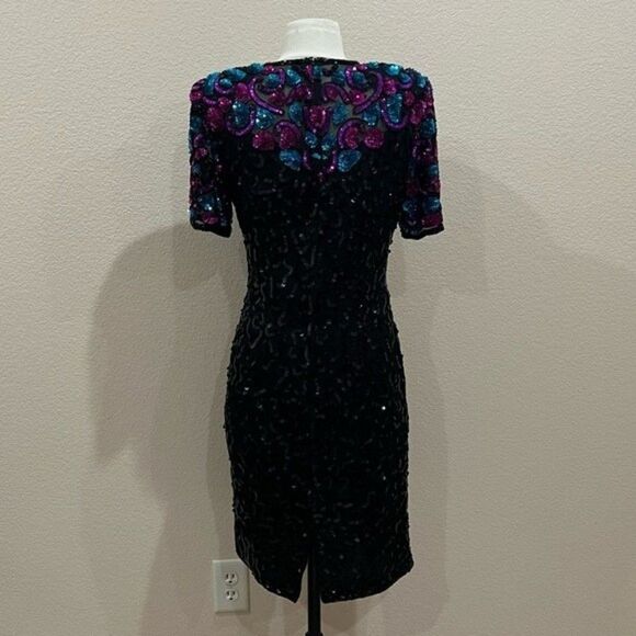 Stenay Black Silk Sequins Vintage Dress Size 6 - Picture 7 of 13